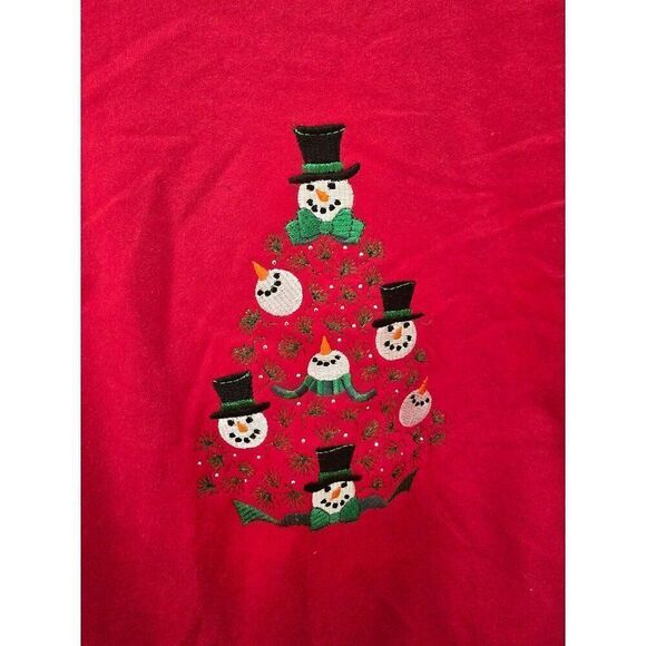 Vintage Red Christmas Sweatshirt W/ Snowman Tree Design By M.C. Sportswear Siz L - Picture 2 of 4